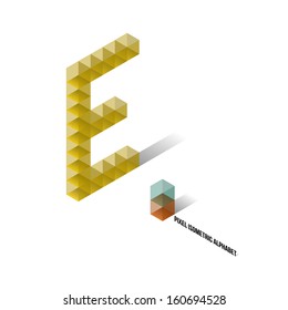 E - Pixel Isometric Alphabet - Vector Illustration - Typography