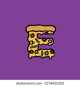 e von Pizza Vektor Fast Food Alphabet und Zahl