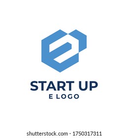 E positive arrow logo with simple geometric designs