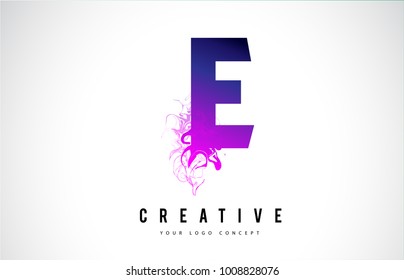 E Purple Letter Logo Design with Creative Liquid Effect Flowing Vector Illustration.