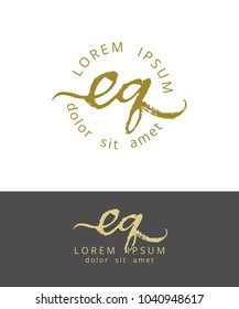 E Q. Initials Monogram Logo Design. Dry Brush Calligraphy