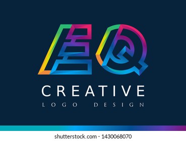 E Q Logo. EQ Letter Design Vector with Magenta blue and green yellow color.