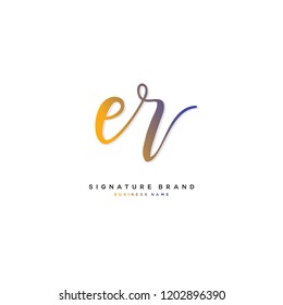 E R ER Initial letter handwriting and  signature logo concept design
