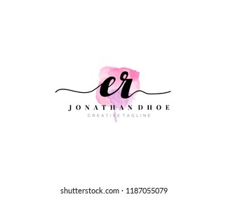 E R Initial watercolor logo on white background. Logo template vector