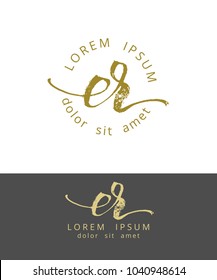 E R. Initials Monogram Logo Design. Dry Brush Calligraphy