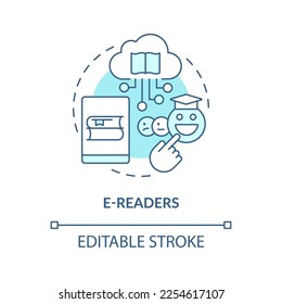 E readers turquoise concept icon. Digital books. Educational application of ICT abstract idea thin line illustration. Isolated outline drawing. Editable stroke. Arial, Myriad Pro-Bold fonts used