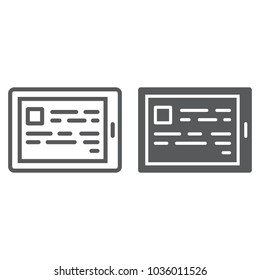 E reading line and glyph icon, e learning and education, tablet sign vector graphics, a linear pattern on a white background, eps 10.