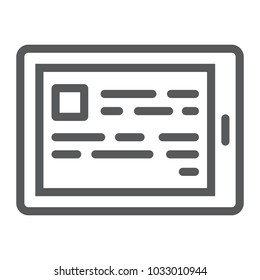 E reading line icon, e learning and education, tablet sign vector graphics, a linear pattern on a white background, eps 10.