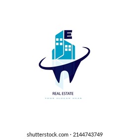 E real estate logo design. E letter icon design for real estate company.