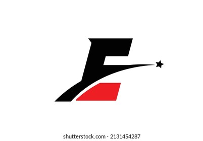 E red black alphabet letter logo icon design with swoosh and star. Creative template for company and business 