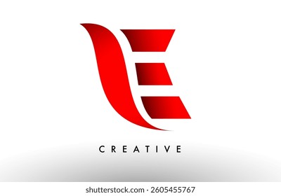E red letter logo design icon. Creative curved swoosh E letter icon vector for business identity
