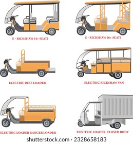 e rickshaw,e-van,electronic rickshaw,tuk tuk ,isolated vector illustration,e-loader,eblu, battery taxi,transport 