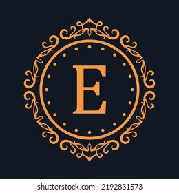 E Royal logo emblem isolated on rich dark blue background vector image.
