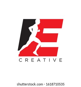 E RUN logo design vector, series human running