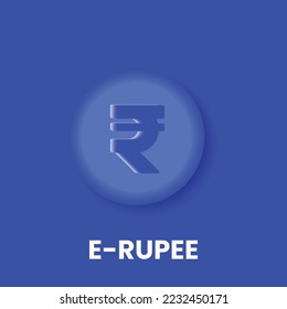 E Rupee or Digital Rupee 3D vector illustration, The Indian currency rupee INR blockchain finance technology concept logo and symbol isolated on blue background svg