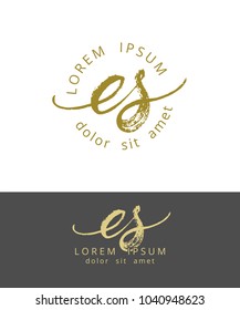 E S. Initials Monogram Logo Design. Dry Brush Calligraphy