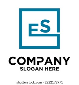 E S lettering with square design vector template