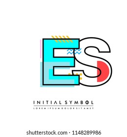 E S Memphis letter style, initial logo template vector full color.