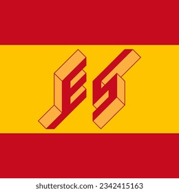 E and S - Monogram or logotype. Isometric 3d font for design. Volume alphabet. Three-dimension letters. ES - international 2-letter code or National domain of Spain.