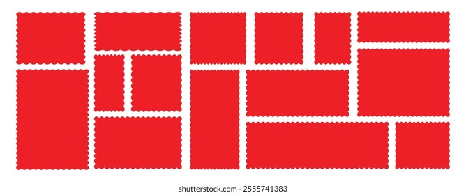 e. Set of jagged ellipses elements. Rectangle shape frame with zigzag edge. Rectangular jagged curved box element. Geometric zig zag wavy stickers