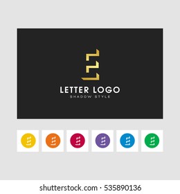 E shadow  letter logo. gold color and some other colors