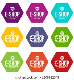 E shop icons 9 set coloful isolated on white for web