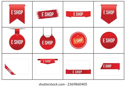 e shop Vector banner ribbon design. e shop banner set.