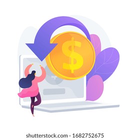 E shopping cartoon web icon. Online store, cashback service, money returning. Financial refund idea. Return on investment. Internet income. Vector isolated concept metaphor illustration