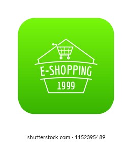 E shopping icon green vector isolated on white background