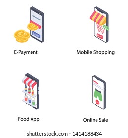 E Shopping Isometric Vector Icons
