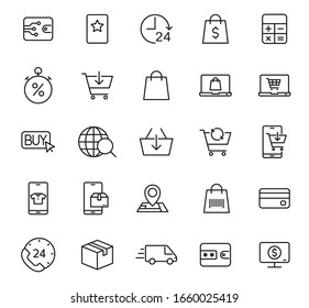 E shopping outline vector icons isolated on white background. E shopping commercial business line icon set for web, mobile apps, ui design and print products