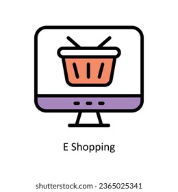 E Shopping vector Fill outline icon illustration. EPS 10 File.