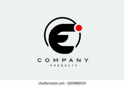 E simple black white alphabet letter logo icon with circle and red dot. Creative design for business 