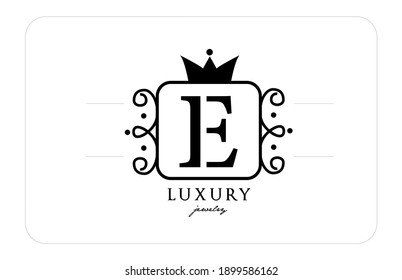 E simple monogram alphabet letter logo in black and white. Creative icon design with king crown for luxury business and company 
