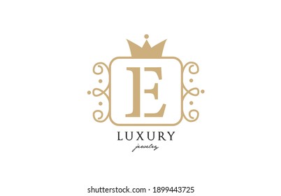 E simple yellow monogram alphabet letter logo. Creative icon design with king crown for luxury company and business 