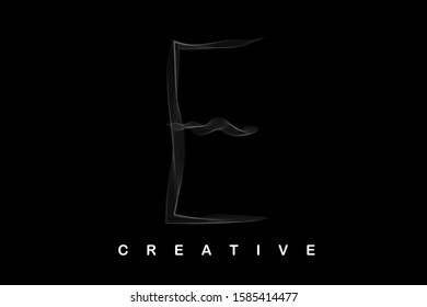 E slim letter with gray smoke and soft curved lines. Vector illustration letter for logo, label, monogram, cover, emblem, company name, font, business sign, icon or web page graphic design. 