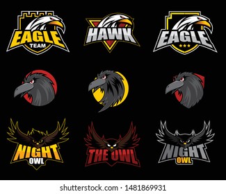 E sport logo, symbol, icon collection set with Birds Theme