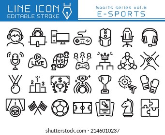 e sports vector icon set. Editable line stroke.