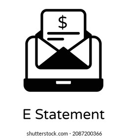 E statement icon, financial document with laptop