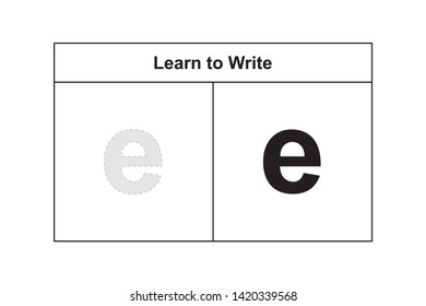 e study table illustration for kids. Learn to write alphabet in lowercase.