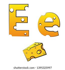 E, swiss vector Alphabet made of Cheese, Vector Icons isolated on white