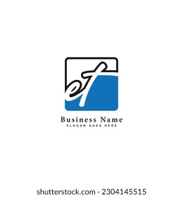 E, T, ET Letra inicial manuscrita y plantilla de imagen vectorial de firma en el logotipo de forma cuadrada