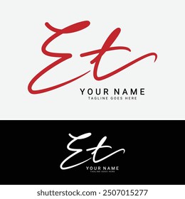 E, T, ET Initial letter logo. Alphabet ET Handwritten Signature logo
