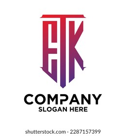 E T K  lettering with square design vector template