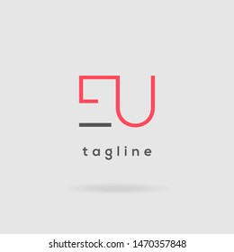 E & U double letter logo design vector template