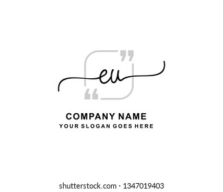 E U Initial Handwriting Logo Template