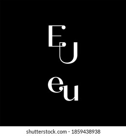 E U letter logo abstract design on black color background, eu monogram