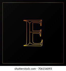 E Uppercase letter outline gold serif