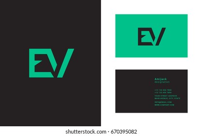 E V  joint logo line letter icon with business card template