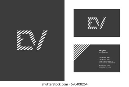 E V joint logo line letter icon  with business card template